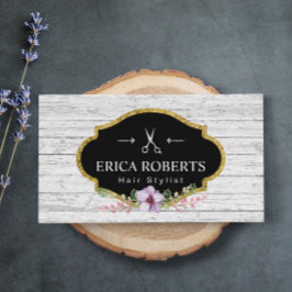 Tarjeta De Visita Madera Rústica Floral Vintage De Estilo Cabello