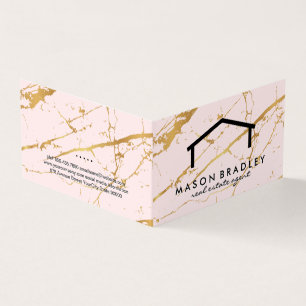 Tarjeta De Visita Madera Rústica/Inmobiliaria   Mármol de oro rosa