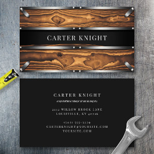 Tarjeta De Visita Madera Rústica y Metal Industrial