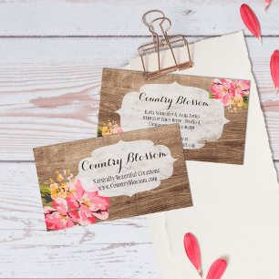 Tarjeta De Visita Madera Rústica y País de Flores Rosa Hibiscus