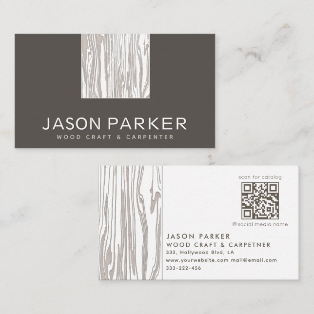 Tarjeta De Visita Madera tallada carpintero profesional moderno códi (Anverso / Reverso)