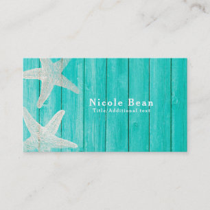 Tarjeta De Visita Madera Teal y Estrella de Mar Playa Elegante Chic 