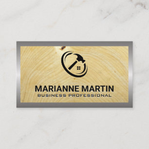 Tarjeta De Visita Madera y Metal   Logo de Martillo de Hogar