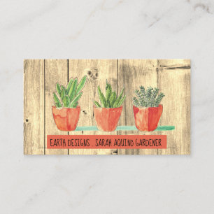 Tarjeta De Visita Madera y plantas de madera rústica de jardín