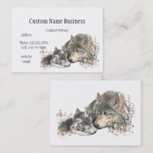 Tarjeta De Visita Madre acuarela o lobo padre con cachorros