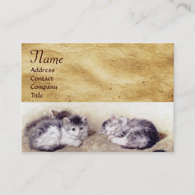 Tarjeta De Visita MADRE CAT CON KITTENS Parchment Monograma (Anverso)