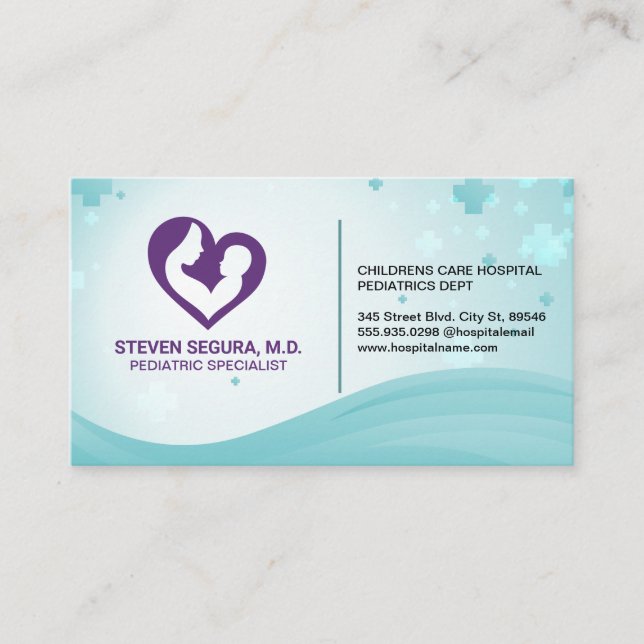 Tarjeta De Visita Madre e hijo | Corazón morado (Anverso)