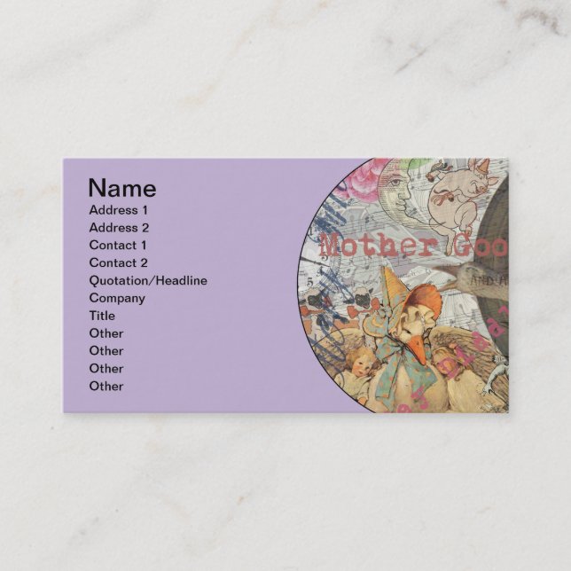 Tarjeta De Visita Madre Gosa Nursery Rhyme Fairy Tale (Anverso)