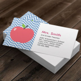 Tarjeta De Visita Maestra Cute Apple Moderno Rayas de Chevron Azul