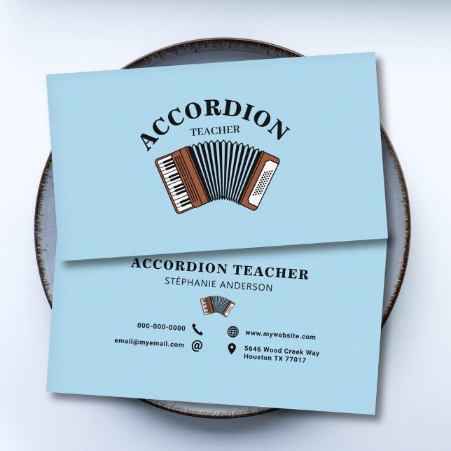 Tarjeta De Visita Maestra de acordeón azul (Accordion Teacher Blue Business Card)