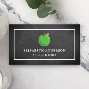 Tarjeta De Visita Maestra de Escuela de Apple Verde Black Chalkboard