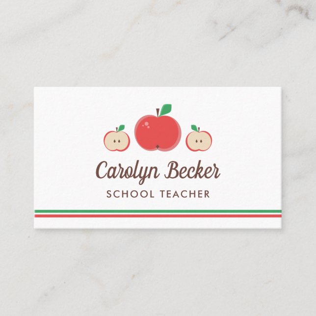Tarjeta De Visita Maestra de Escuela de manzanas rojas (Anverso)