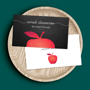 Tarjeta De Visita Maestra de la Escuela de Chalkboard Big Red Apple
