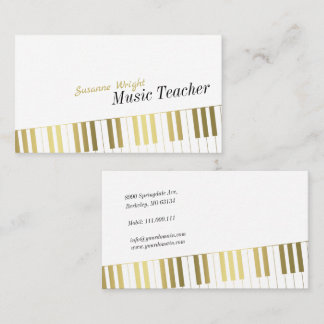 Tarjeta De Visita Maestra de Música | Claves De Piano Dorado Elegant