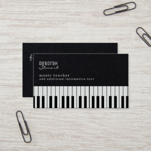 Tarjeta De Visita Maestra de música de piano elegante Black Premium