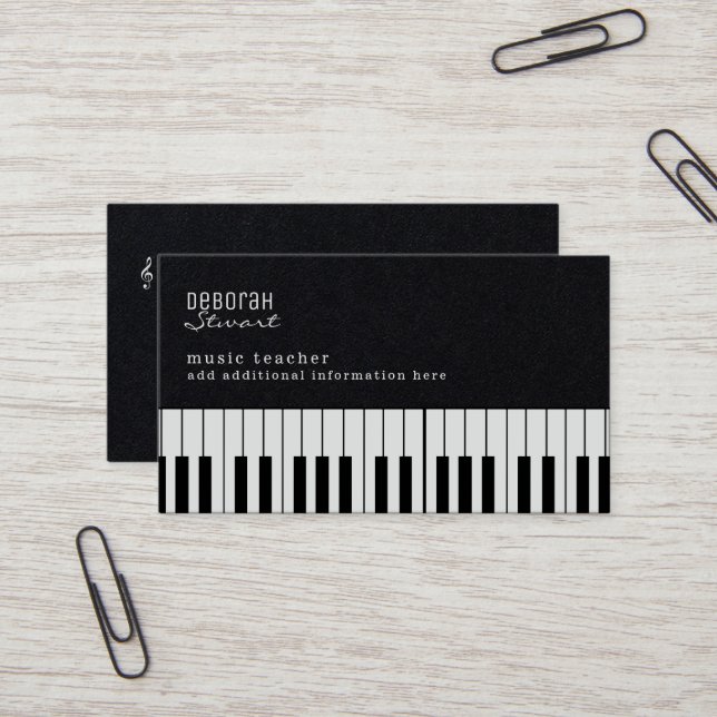 Tarjeta De Visita Maestra de música de piano elegante Black Premium (Anverso/Reverso In Situ)