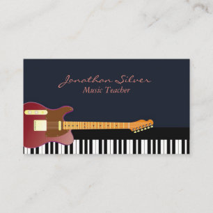 Tarjeta De Visita Maestra de Música Elegante de Guitarra y Claves Pi