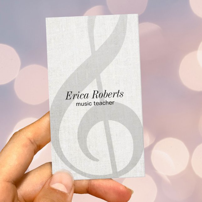 Tarjeta De Visita Maestra de Música Elegante Linen Treble Clef Music (Subido por el creador)