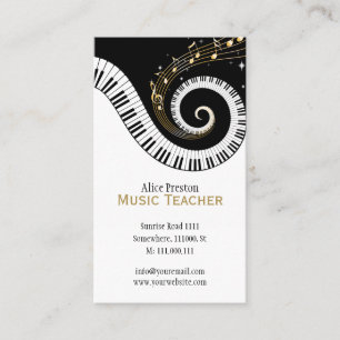Tarjeta De Visita Maestra de Música   Elegante Piano Blanco De Coj