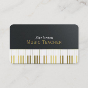 Tarjeta De Visita Maestra de Música   Elegante Piano de Oro Negro
