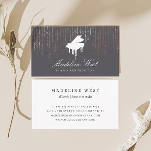 Tarjeta De Visita Maestra de Música Elegante Rosa Gold Piano Instruc