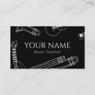 Tarjeta De Visita Maestra de Música Línea Moderna Arte Mínimo Blanco