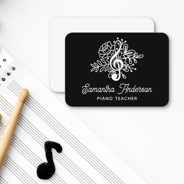 Tarjeta De Visita Maestra de Música Moderna Floral Treble Clef (Subido por el creador)