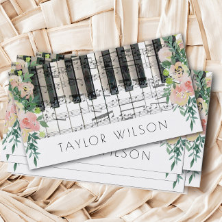Tarjeta De Visita maestra de música pianista de decoración floral