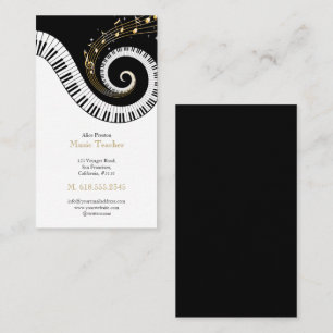 Tarjeta De Visita Maestra de Música   Piano blanco negro giratorio
