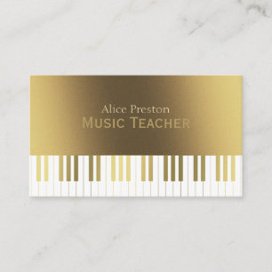 Tarjeta De Visita Maestra de Música   Piano de oro elegante