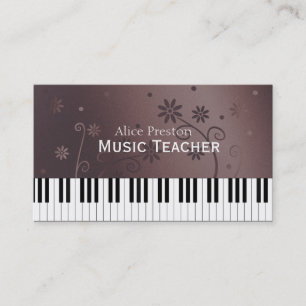 Tarjeta De Visita Maestra de Música Piano floral de bronce