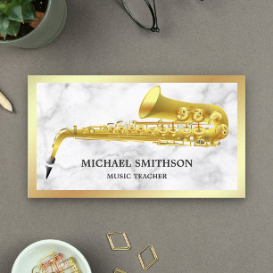 Tarjeta De Visita Maestra de Música Saxofónica en Relieve metalizado