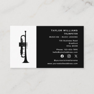 Tarjeta De Visita Maestra De Música Trumpeter Blanco Y Negro