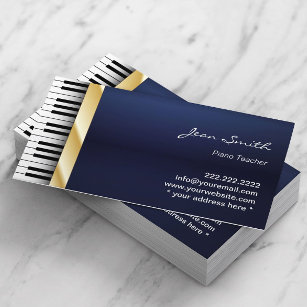 Tarjeta De Visita Maestra de Piano de Música con Banda de Oro Azul d