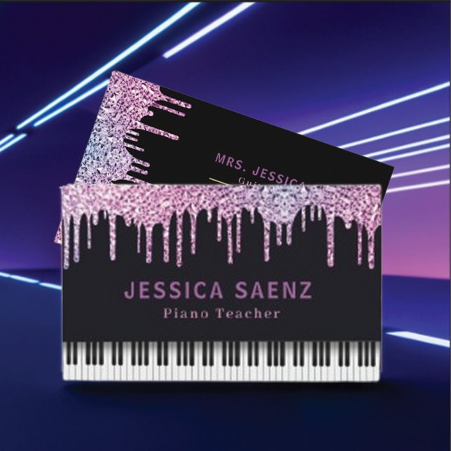 Tarjeta De Visita Maestra de Piano Purpurina de Perforaciones Morada (Subido por el creador)