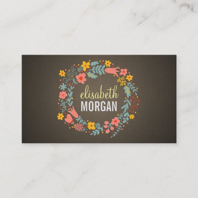 Tarjeta De Visita Maestra de Yoga - Floral de Burlap (Anverso)