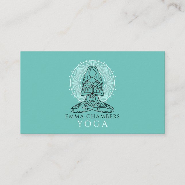 Tarjeta De Visita Maestra de Yoga Lotus Pose Mandala Turquoise (Anverso)