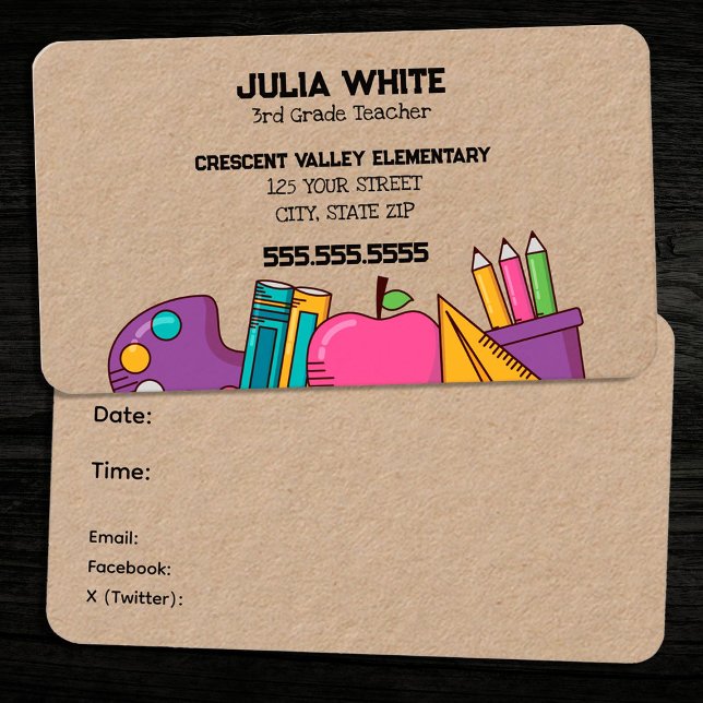 Tarjeta De Visita Maestra Escolar PTA (School Teacher PTA Business Cards)