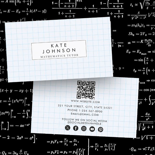 Tarjeta De Visita Maestra Matemática Docente Tutor Graph Teacher Cód (Mathematics Teacher Tutor Graph Teacher QR Code Business Card)