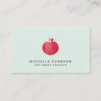 Tarjeta De Visita Maestra Mint Green Sencilla Apple Roja Elegante