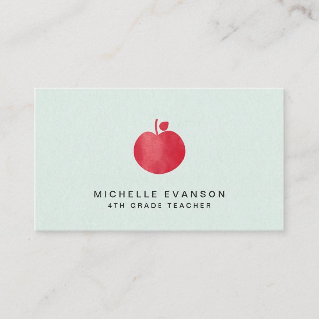 Tarjeta De Visita Maestra Mint Green Sencilla Apple Roja Elegante (Anverso)