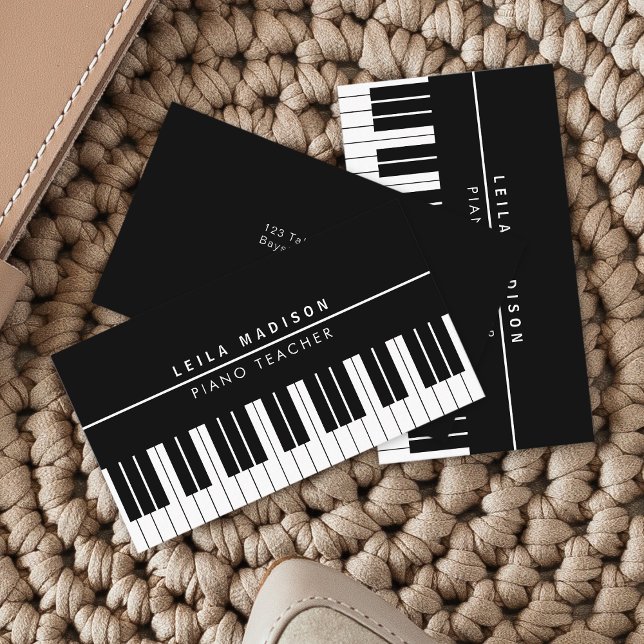 Tarjeta De Visita Maestra moderna de teclado de piano negro (Make an impact with these professional business cards, showcasing your brand and credibility.)