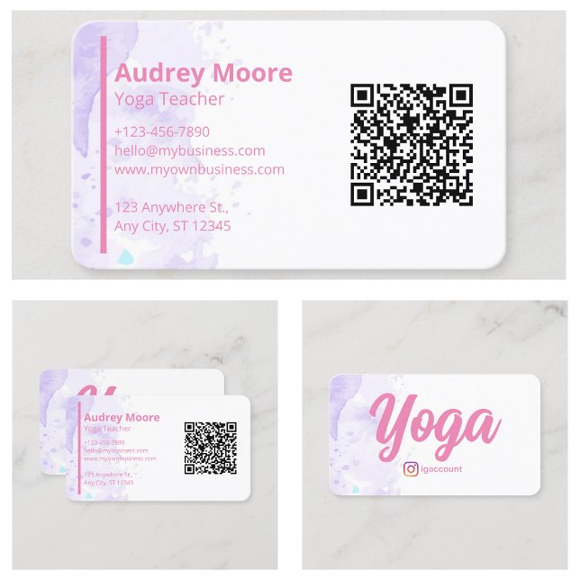 Tarjeta De Visita Maestra Purple Modern de Yoga (Purple Modern Yoga Teacher Business Card
)