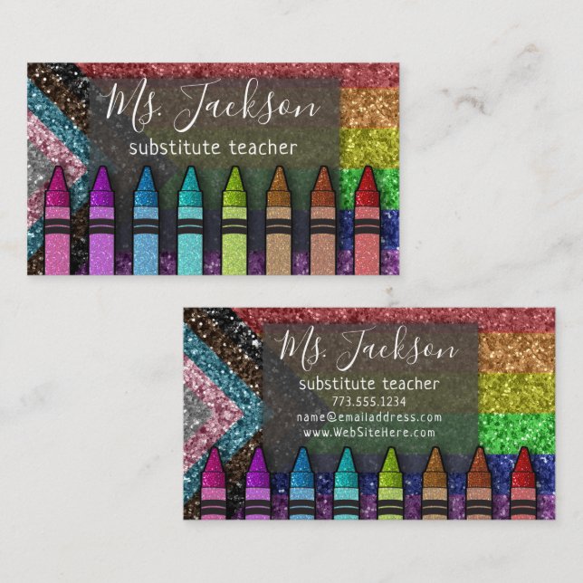 Tarjeta De Visita Maestra Purpurina LGBTQ nombra a los Crayones Arco (Anverso / Reverso)