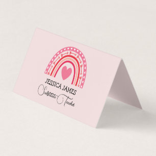 Tarjeta De Visita Maestra sustituta boho azul linda arcoíris