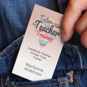 Tarjeta De Visita Maestra Tutor Pink Word Cloud