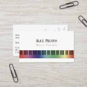 Tarjeta De Visita Maestría de Música   Claves de piano coloridas