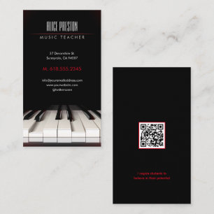 Tarjeta De Visita Maestría de Música   Piano blanco negro