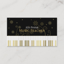 Tarjeta De Visita Maestría de Música | Piano floral negro dorado