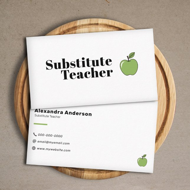Tarjeta De Visita Maestro de Apple Verde Simple (Simple Green Apple Teacher Business Card)